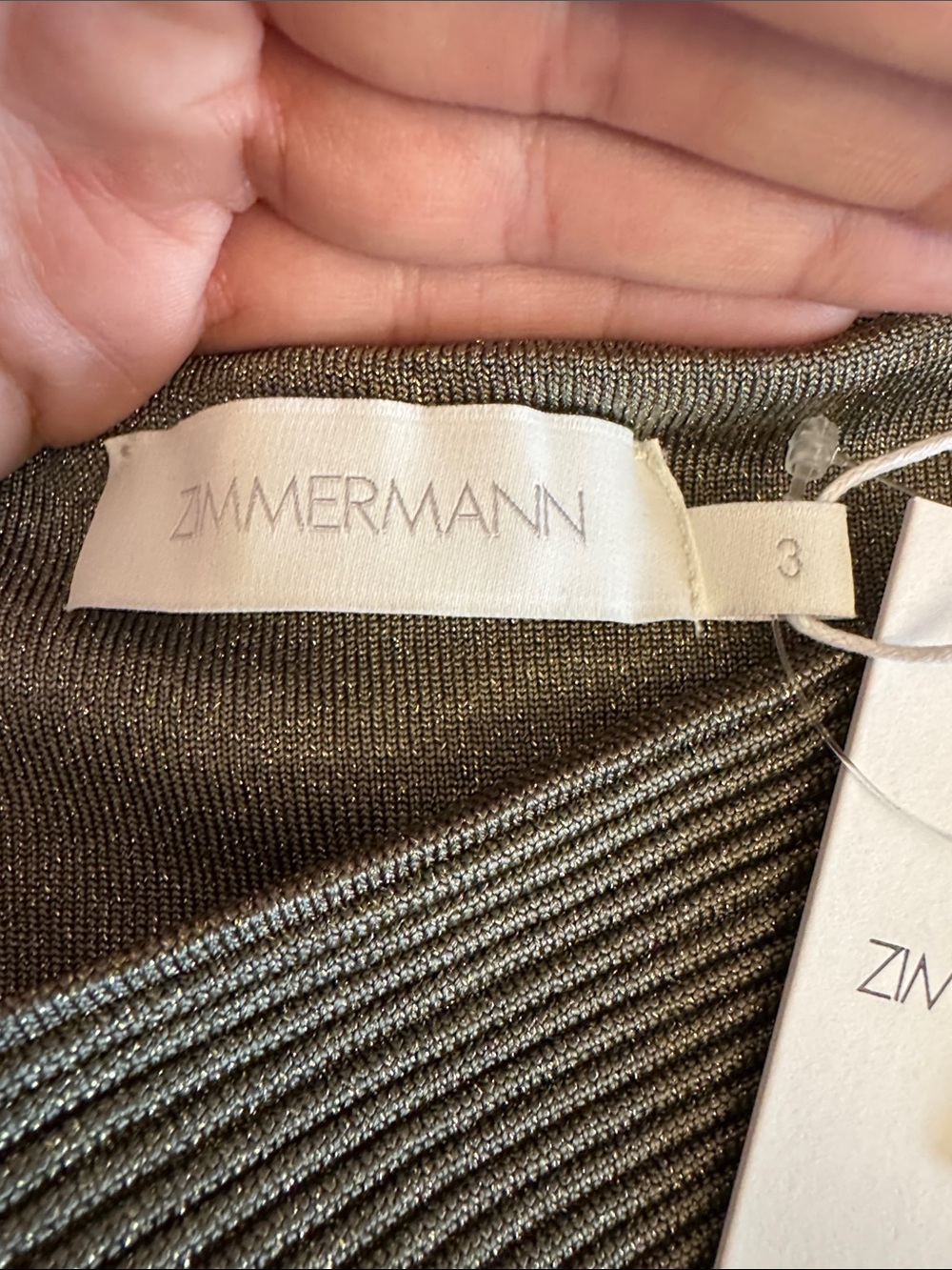 Zimmermann Wanderlust Metallic Maxi Dress, Metallic Olive Ribbed Knit Maxi Dress - Picture 2 of 11